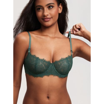 DOBREVA Women's Lace Balconette Bra Comfortable Push Up 34DD