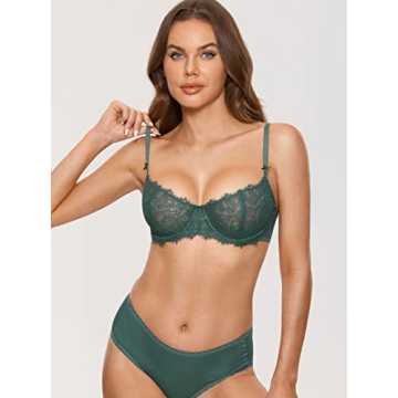 DOBREVA Women's Lace Balconette Bra Comfortable Push Up 34DD