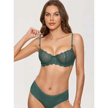 DOBREVA Women's Lace Balconette Bra Comfortable Push Up 34DD