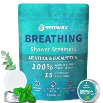 SEONNIX Shower Steamers Aromatherapy 15 Pack, Menthol & Eucalyptus Shower Bombs with Natural Essenti...