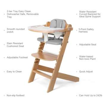 Cowiewie 3-in-1 Convertible Natural Wooden High Chair for Babies & Toddlers 3-Tier Remove & 2 Adjust...