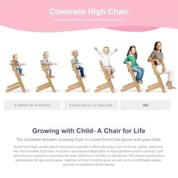 Cowiewie 3-in-1 Convertible Natural Wooden High Chair for Babies & Toddlers 3-Tier Remove & 2 Adjustable Wood Tray & 8 Levels Adjustable, 2 Waterproof Cozy Cushions Grey