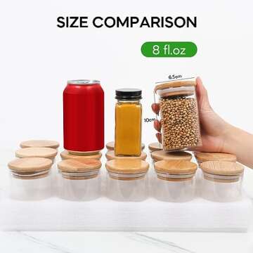 STARSIDE 8 oz Glass Jars with Bamboo Lids,Set of 15 Empty Spice Jars with Labels,Glass Seasoning Org...