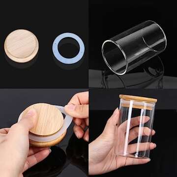 STARSIDE 8 oz Glass Jars with Bamboo Lids,Set of 15 Empty Spice Jars with Labels,Glass Seasoning Organizer,Spice Containers,Airtight Food Storage Container,Borosilicate Glass Canisters Sets