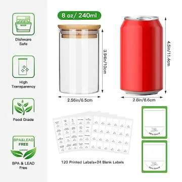 STARSIDE 8 oz Glass Jars with Bamboo Lids,Set of 15 Empty Spice Jars with Labels,Glass Seasoning Organizer,Spice Containers,Airtight Food Storage Container,Borosilicate Glass Canisters Sets