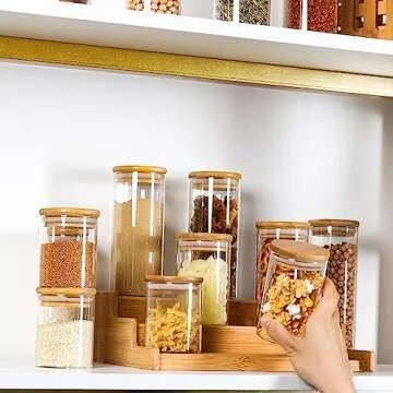 STARSIDE 8 oz Glass Jars with Bamboo Lids,Set of 15 Empty Spice Jars with Labels,Glass Seasoning Organizer,Spice Containers,Airtight Food Storage Container,Borosilicate Glass Canisters Sets