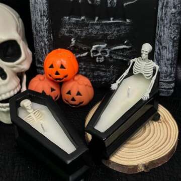 ZHURUININ Halloween Skeleton Candle, Halloween Home Decor-Halloween Candles Long Burning Soy Candle with Gothic Design, Vintage Farmhouse Decoration for Home Indoor Room Tables, Spooky Gift for Women
