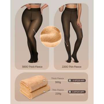 OEAK Womens Fleece Lined Tights - Warm & Stylish Leggings