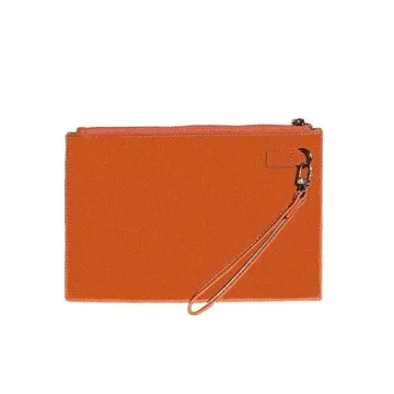 HXT-OAK Women's Slim Minimalist Clutch Bag, PU Leather Colorblocked Envelope Clutch Purse, File Bag with Detachable Wristlet Brown