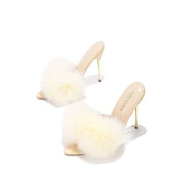 Cape Robbin Fuji Faux Fur Open Pointy Toe Stiletto Mule Heel Sandal-Open Peep Toe Stiletto High Heel...