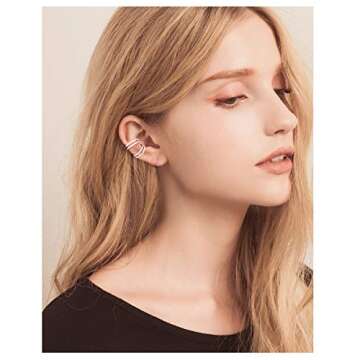925 Sterling Silver Ear Cuff Non Pierced Cuffs Hoop Huggie Earrings for Women - Set of 2 (Cubic Zirc...