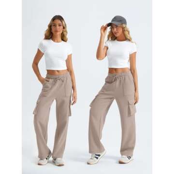 Stylish AUTOMET Womens Wide Leg Cargo Sweatpants