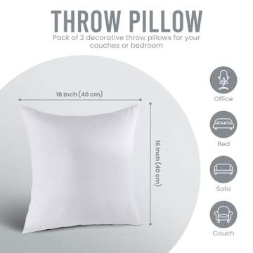Utopia Bedding Throw Pillows Insert (Pack of 2, White) - 16 x 16 Inches Bed and Couch Pillows - Indoor Decorative Pillows