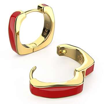 14K Gold Plated Chunky Enamel Huggie Hoop Earrings for Women - Neon Color Small Huggie Earrings Thic...