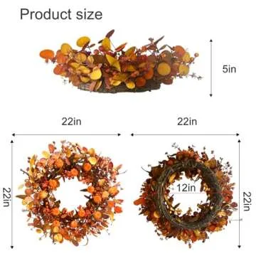 MAINGKAUNG 22 Inch Fall Wreath Artificial Pumpkin Wreaths for Front Door Autumn Door Wreath with Orange Eucalyptus Leaves Berries for Thanksgiving Day Harvest Festival Indoor Outdoor Celebration