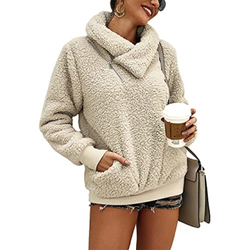 KIRUNDO Women's 2025 Winter Lapel Fuzzy Fleece Sweatshirt Faux Shearling Zipper Warm Sherpa Pullover Outwear With Pockets