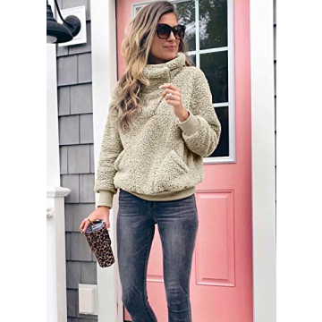 KIRUNDO Women's 2025 Winter Lapel Fuzzy Fleece Sweatshirt Faux Shearling Zipper Warm Sherpa Pullover Outwear With Pockets