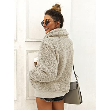 KIRUNDO Women's 2025 Winter Lapel Fuzzy Fleece Sweatshirt Faux Shearling Zipper Warm Sherpa Pullover Outwear With Pockets