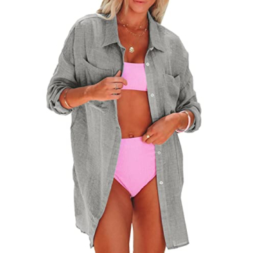 Dokotoo Summer Cotton Button Down Cover-Up Shirt