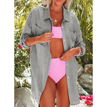 Dokotoo Summer Cotton Button Down Cover-Up Shirt