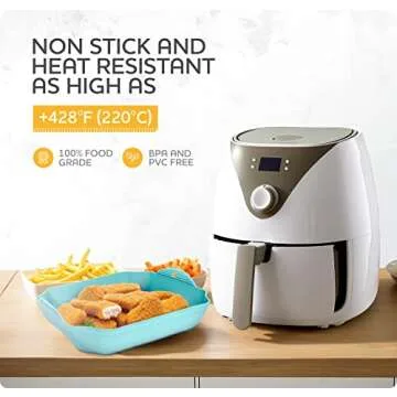 Silicone Air Fryer Liners Set OF 4, Air Fryer Silicone Liners for 3-5QT Air Fryer Tray Baking Oven, 7.5” Reusable Square Air Fryer Liners with Handles & Holes, Air Fryer Inserts, Air Fryer Accessories