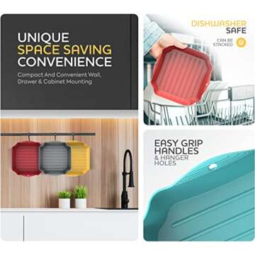 Silicone Air Fryer Liners Set OF 4, Air Fryer Silicone Liners for 3-5QT Air Fryer Tray Baking Oven, 7.5” Reusable Square Air Fryer Liners with Handles & Holes, Air Fryer Inserts, Air Fryer Accessories