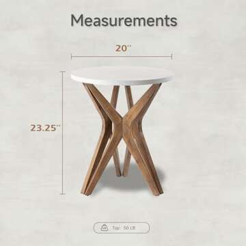 LONYKE Pedestal Farmhouse End Table, Distressed Top with Tripod Base Bedside Table for Living Room, Modern, Boho Decor, Round (1 Pack, White & Walnut)