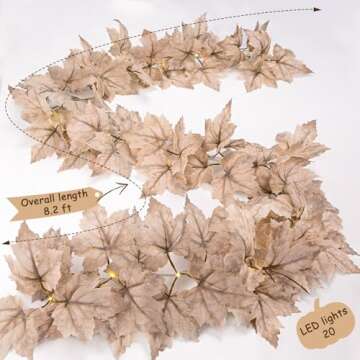 Fall Decor - 2 Pack Fall Garland with Lights - 8.2Ft Autumn Maples Leaf Lighted Garland - Thanksgivi...