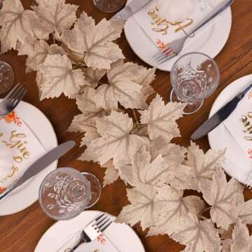 Fall Decor - 2 Pack Fall Garland with Lights - 8.2Ft Autumn Maples Leaf Lighted Garland - Thanksgiving Mantle Fireplace Farmhouse Harvest Decorations for Home Porch Table Centerpieces Outdoor Indoor