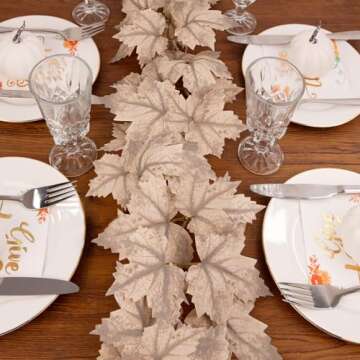 Fall Decor - 2 Pack Fall Garland with Lights - 8.2Ft Autumn Maples Leaf Lighted Garland - Thanksgiving Mantle Fireplace Farmhouse Harvest Decorations for Home Porch Table Centerpieces Outdoor Indoor
