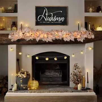 Fall Decor - 2 Pack Fall Garland with Lights - 8.2Ft Autumn Maples Leaf Lighted Garland - Thanksgiving Mantle Fireplace Farmhouse Harvest Decorations for Home Porch Table Centerpieces Outdoor Indoor