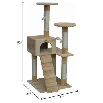 Go Pet Club 52" Compact Cat Tree Kitty Tower Kitten Condo House Furniture with Toys and Ladder for I...