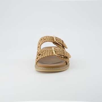 CUSHIONAIRE Women's Weaver Woven footbed sandal with +Comfort, Wide Widths Available, Tan 7.5
