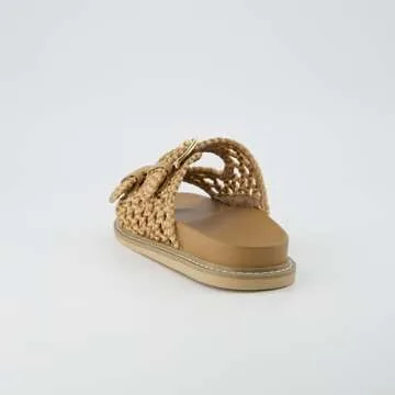 CUSHIONAIRE Women's Weaver Woven footbed sandal with +Comfort, Wide Widths Available, Tan 7.5