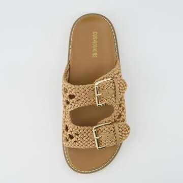 CUSHIONAIRE Women's Weaver Woven footbed sandal with +Comfort, Wide Widths Available, Tan 7.5