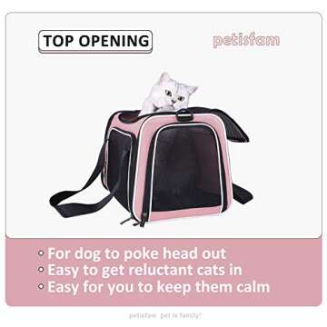 petisfam Soft Pet Carrier for Medium Cats and Small Dogs with Cozy Bed, 3 Doors, Top Entrance | Airline Approved, Escape-Proof, Breathable, Leak-Proof, Easy Storage (Pink)