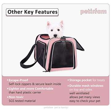 petisfam Soft Pet Carrier for Medium Cats and Small Dogs with Cozy Bed, 3 Doors, Top Entrance | Airline Approved, Escape-Proof, Breathable, Leak-Proof, Easy Storage (Pink)