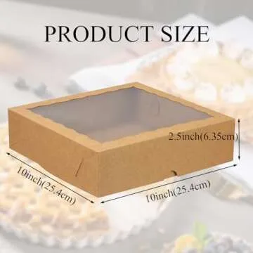 RomanticBaking 50pcs 10x10x2.5 Inches Brown Bakery Boxes with Window Pie Boxes Cookies Boxes Chocolate Covered Strawberries Boxes Breakable Heart Boxes Charcuterie Boxes for Christmas