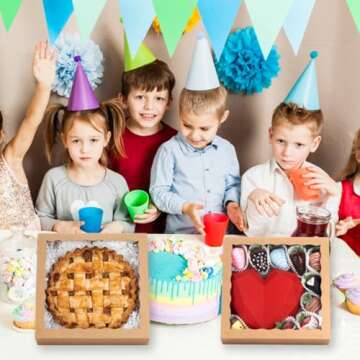 RomanticBaking 50pcs 10x10x2.5 Inches Brown Bakery Boxes with Window Pie Boxes Cookies Boxes Chocolate Covered Strawberries Boxes Breakable Heart Boxes Charcuterie Boxes for Christmas