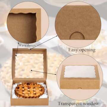 RomanticBaking 50pcs 10x10x2.5 Inches Brown Bakery Boxes with Window Pie Boxes Cookies Boxes Chocolate Covered Strawberries Boxes Breakable Heart Boxes Charcuterie Boxes for Christmas