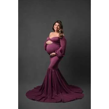 Saslax Long Chiffon Sleeve Tired Mermaid Maternity Dress for Photoshoot Photography Baby Shower Mauve 71 Large