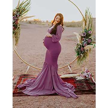 Saslax Long Chiffon Sleeve Tired Mermaid Maternity Dress for Photoshoot Photography Baby Shower Mauve 71 Large