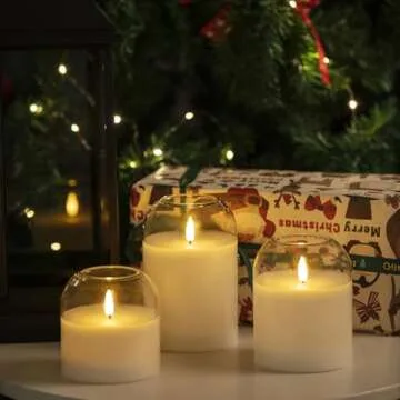 volnyus White Glass Flameless Candles Set with Remote