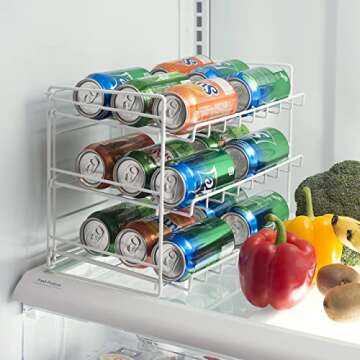 Home Basics Can Rack Organizer Food Storage Canned Food Soda Can Dispenser for Cabinet or Refrigerator White