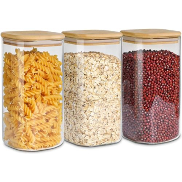 ComSaf Airtight Glass Storage Canister with Wood Lid