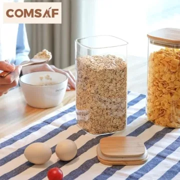 ComSaf Airtight Glass Storage Canister with Wood Lid