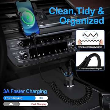 USB C Fast Charging Cable,USB A to Type C Charger Coiled Cord for Car,2Pack 6ft Auto Retractable USB...