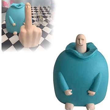 Junwait Funny Smiling Middle Finger Statue Ornaments, Novelty Resin Finger Man Sculpture Decorations...