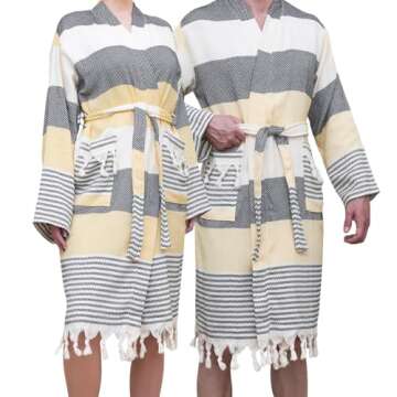 ATANI Luxury 100% Turkish Cotton Bath Robes for Women & Men, Soft Plush Waffle Robe, Absorbent & Lig...
