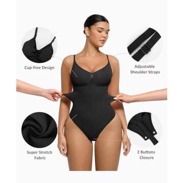 FeelinGirl Shapewear Tummy Control Bodysuits for Women Seamless Body Sculpting Shaper Thong Body Shaper Black XS-S